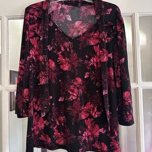 Black and Pink Notched Collar Blouse